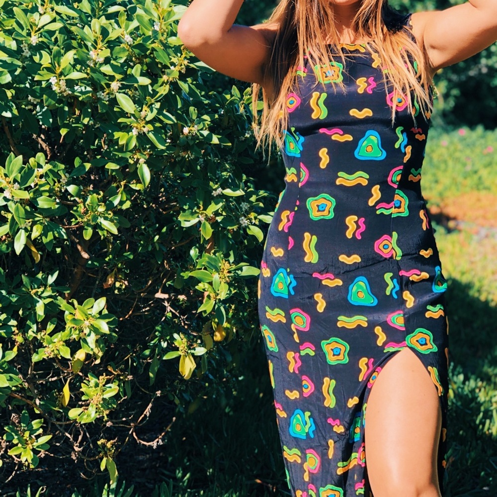 Vintage 90s Neon Graphic Print “Bacon&Eggs” Dress